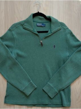 Polo by Ralph Lauren Green Quarter-Zip Sweater with Purple Pony